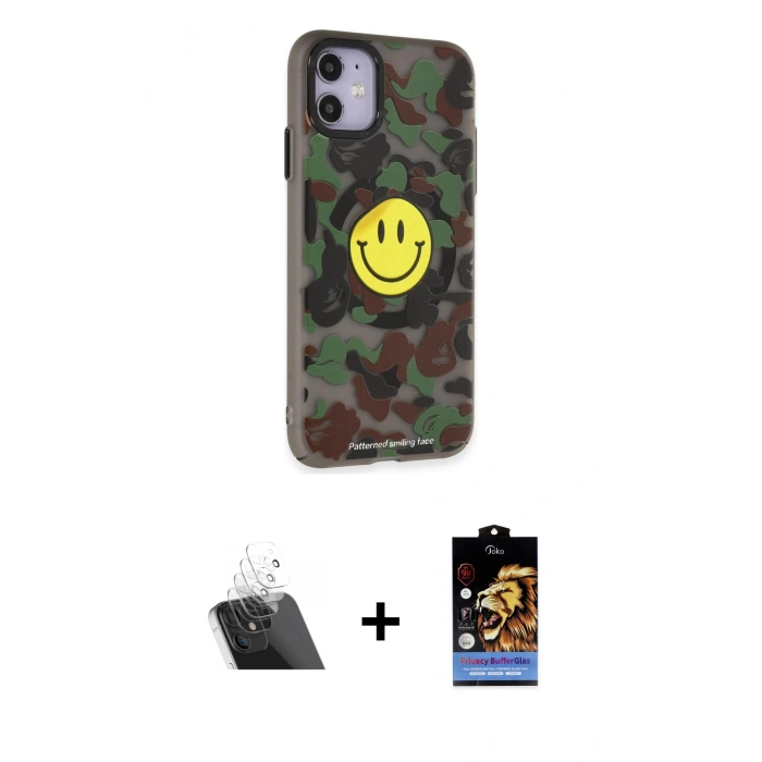 MARSİLYAN™- iPhone 11 Kılıf Nova Doku Koleksiyonu - Siyah Buffer Hayalet Cam Ekran Koruyucu + Kamera Lens Koruma Cam - SF