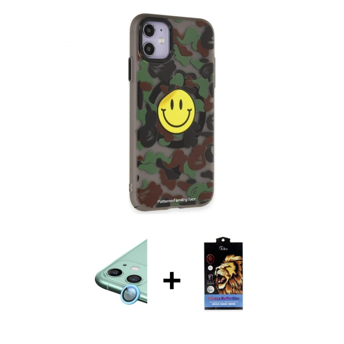 MARSİLYAN™- iPhone 11 Kılıf Nova Doku Koleksiyonu - Siyah Buffer Hayalet Cam Ekran Koruyucu + Mavi Raze Metal Kamera Lens