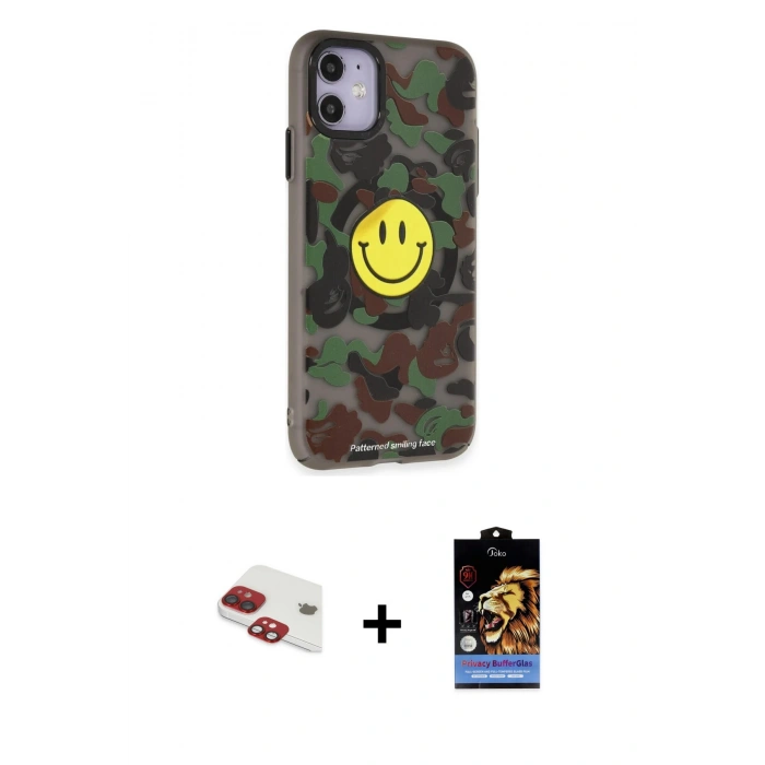 MARSİLYAN™- iPhone 11 Kılıf Nova Doku Koleksiyonu - Siyah Buffer Hayalet Cam Ekran Koruyucu + Pers Alüminyum Kamera Lens - KI