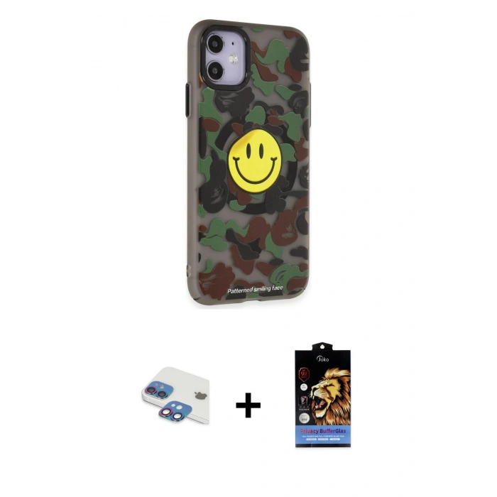 MARSİLYAN™- iPhone 11 Kılıf Nova Doku Koleksiyonu - Siyah Buffer Hayalet Cam Ekran Koruyucu + Pers Alüminyum Kamera Lens - GI