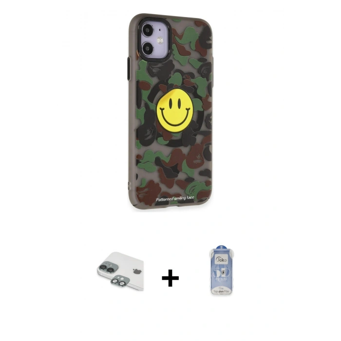 MARSİLYAN™- iPhone 11 Kılıf Nova Doku Koleksiyonu - Siyah Joko Magic 5D Cam + Yeşil Pers Alüminyum Kamera Lens