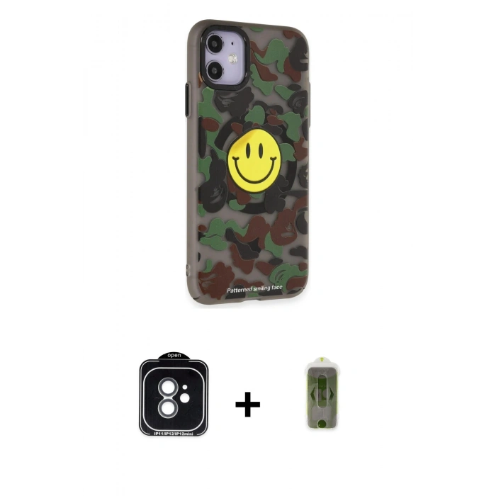 MARSİLYAN™- iPhone 11 Kılıf Nova Doku Koleksiyonu - Siyah Joko Magic 5D Hayalet Cam + Yeşil PVD Metal Kamera Lens