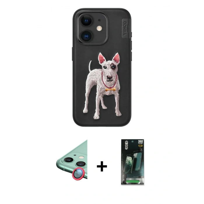 MARSİLYAN™- iPhone 11 Kılıf Nova Form Koleksiyonu - Şeffaf 360 Full Body Arka Koruyucu + Kırmızı Raze Metal Kamera Lens