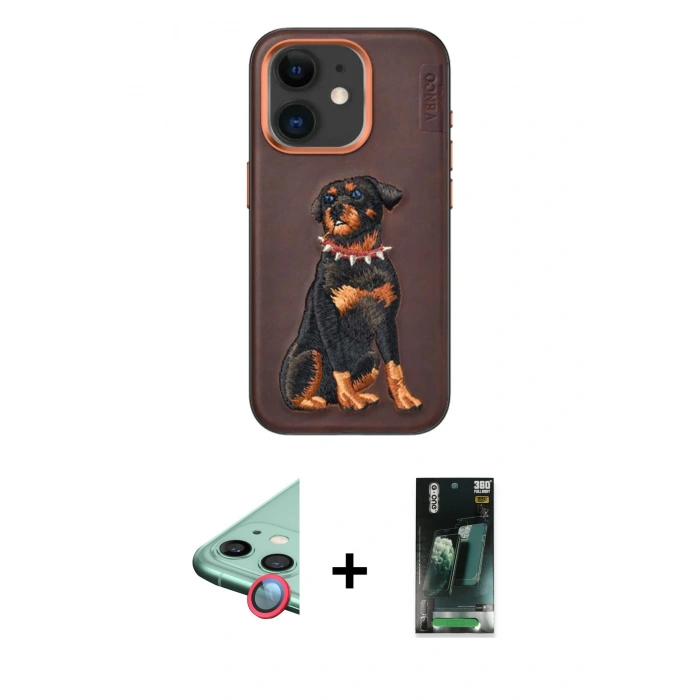 MARSİLYAN™- iPhone 11 Kılıf Nova Form Koleksiyonu - Şeffaf 360 Full Body Arka Koruyucu + Kırmızı Raze Metal Kamera Lens