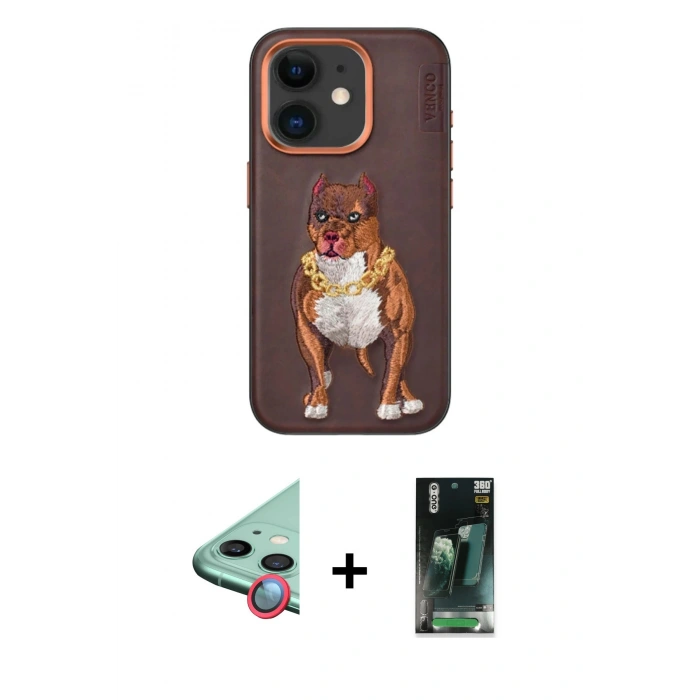 MARSİLYAN™- iPhone 11 Kılıf Nova Form Koleksiyonu - Şeffaf 360 Full Body Arka Koruyucu + Kırmızı Raze Metal Kamera Lens