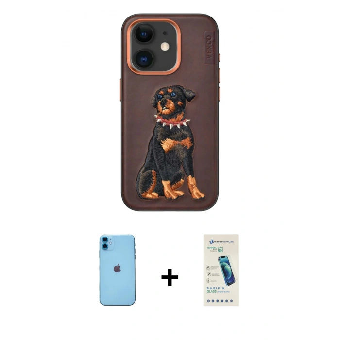 MARSİLYAN™- iPhone 11 Kılıf Nova Form Koleksiyonu - Şeffaf Pasifik Cam Ekran Koruyucu + Mavi Neon Fosforlu Kamera Lens