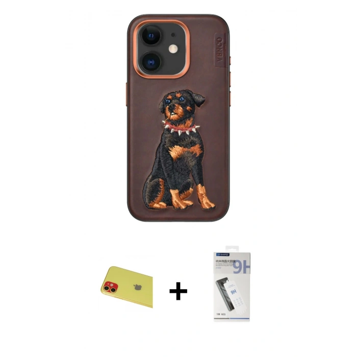 MARSİLYAN™- iPhone 11 Kılıf Nova Form Koleksiyonu - Şeffaf Uv Polymer Nano Ekran Koruyucu + Kırmızı Rainbow Kamera Lens Koruma Cam