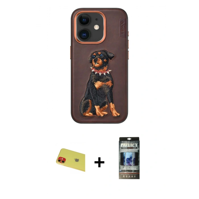 MARSİLYAN™- iPhone 11 Kılıf Nova Form Koleksiyonu - Siyah 34D Hayalet Izgaralı Cam + Rainbow Kamera Lens Koruma Cam - KI