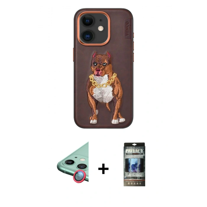 MARSİLYAN™- iPhone 11 Kılıf Nova Form Koleksiyonu - Siyah 34D Hayalet Izgaralı Cam + Raze Metal Kamera Lens - KI