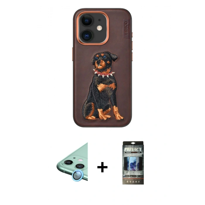 MARSİLYAN™- iPhone 11 Kılıf Nova Form Koleksiyonu - Siyah 34D Hayalet Izgaralı Cam + Raze Metal Kamera Lens - MI