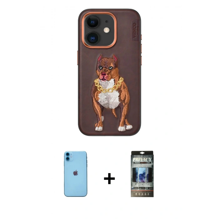 MARSİLYAN™- iPhone 11 Kılıf Nova Form Koleksiyonu - Siyah 34D Hayalet Izgaralı Cam + Neon Fosforlu Kamera Lens - MI