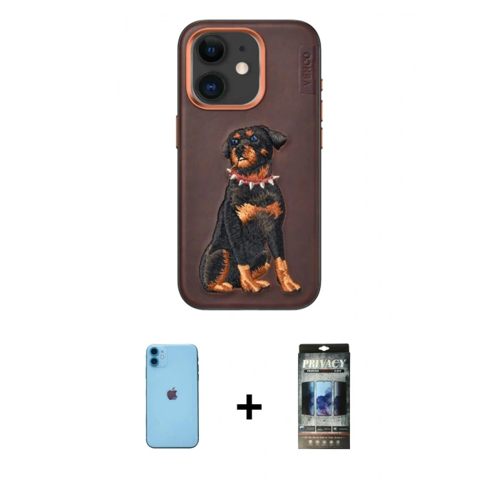 MARSİLYAN™- iPhone 11 Kılıf Nova Form Koleksiyonu - Siyah 34D Hayalet Izgaralı Cam + Neon Fosforlu Kamera Lens - MI