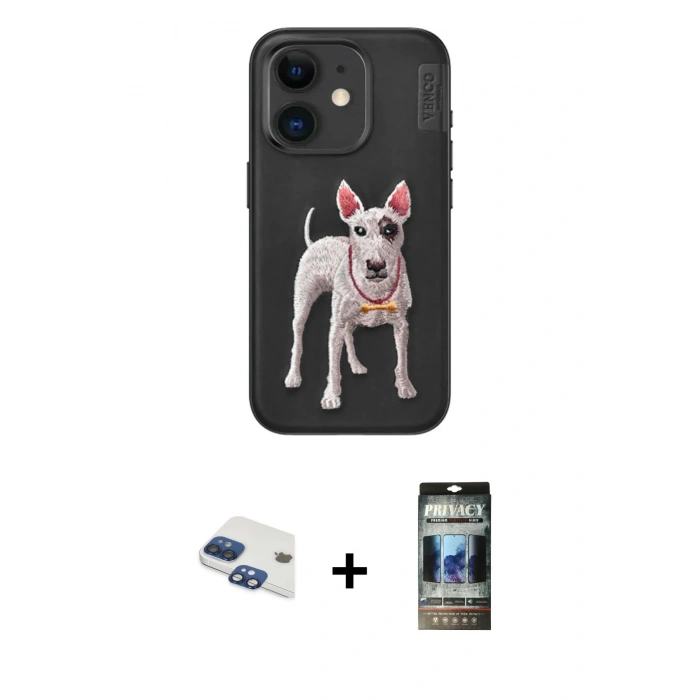 MARSİLYAN™- iPhone 11 Kılıf Nova Form Koleksiyonu - Siyah 34D Hayalet Izgaralı Cam + Pers Alüminyum Kamera Lens - LT