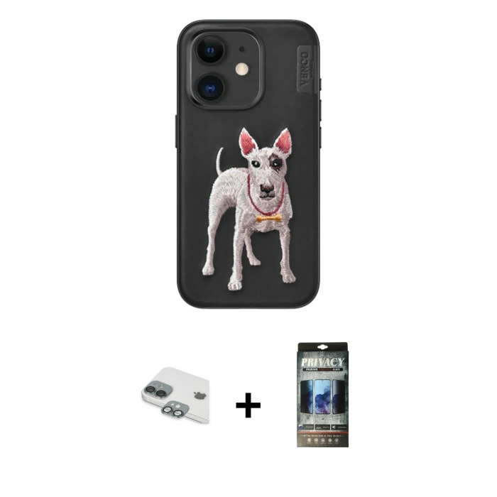 MARSİLYAN™- iPhone 11 Kılıf Nova Form Koleksiyonu - Siyah 34D Hayalet Izgaralı Cam + Pers Alüminyum Kamera Lens - YL