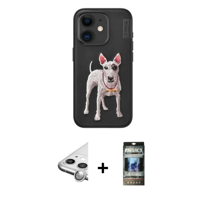 MARSİLYAN™- iPhone 11 Kılıf Nova Form Koleksiyonu - Siyah 34D Hayalet Izgaralı Cam + Raze Metal Kamera Lens - GS