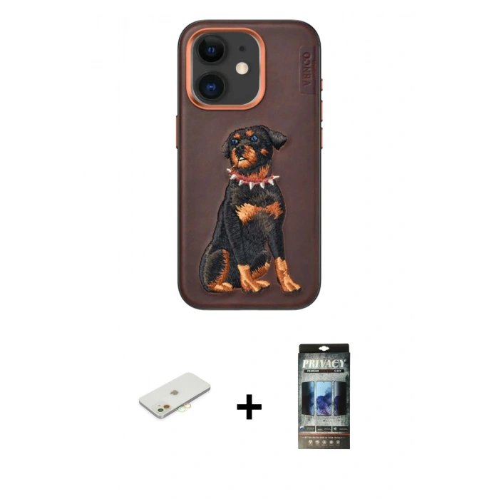 MARSİLYAN™- iPhone 11 Kılıf Nova Form Koleksiyonu - Siyah 34D Hayalet Izgaralı Cam + Renkli Kamera Lens Koruma Cam - TU