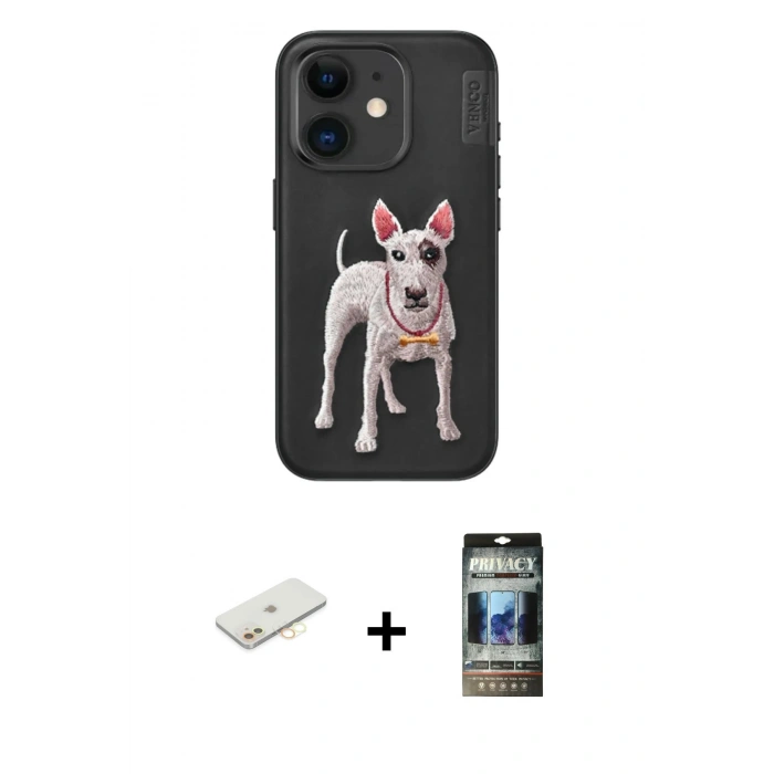 MARSİLYAN™- iPhone 11 Kılıf Nova Form Koleksiyonu - Siyah 34D Hayalet Izgaralı Cam + Renkli Kamera Lens Koruma Cam - SI