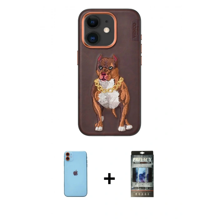 MARSİLYAN™- iPhone 11 Kılıf Nova Form Koleksiyonu - Siyah 34D Hayalet Izgaralı Cam + Turuncu Neon Fosforlu Kamera Lens