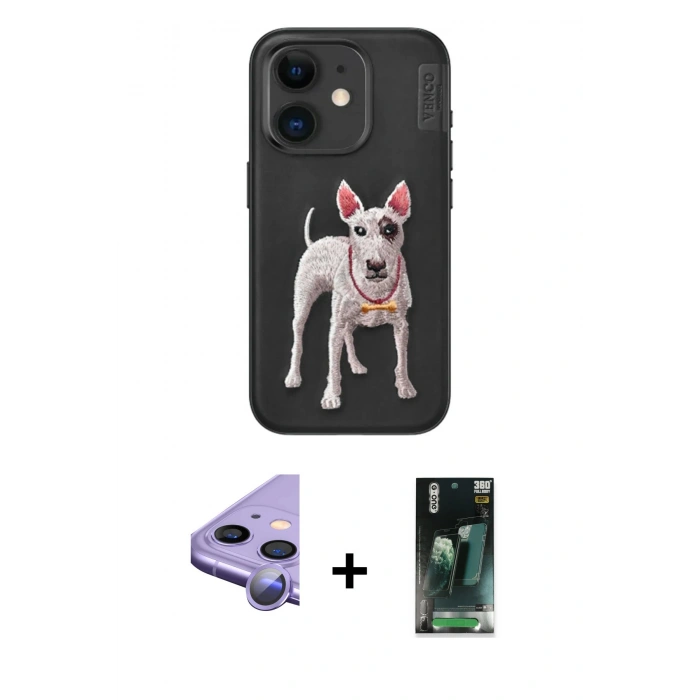 MARSİLYAN™- iPhone 11 Kılıf Nova Form Koleksiyonu - Siyah 360 Mat Full Body Arka Koruyucu + Raze Metal Kamera Lens - MR