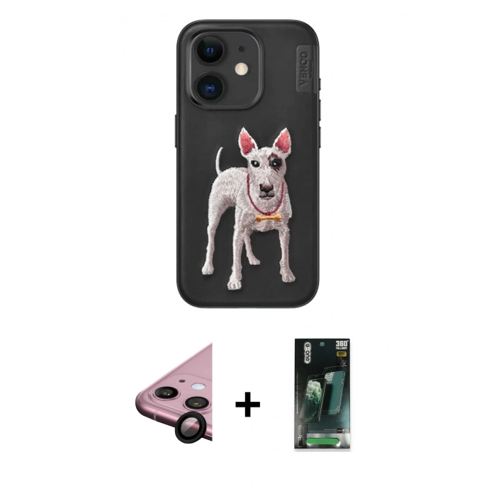MARSİLYAN™- iPhone 11 Kılıf Nova Form Koleksiyonu - Siyah 360 Mat Full Body Arka Koruyucu + Raze Metal Kamera Lens - SH