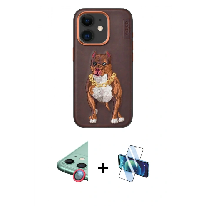 MARSİLYAN™- iPhone 11 Kılıf Nova Form Koleksiyonu - Siyah 3D Antistatik Cam Ekran Koruyucu + Kırmızı Raze Metal Kamera Lens