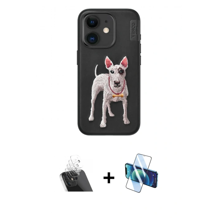 MARSİLYAN™- iPhone 11 Kılıf Nova Form Koleksiyonu - Siyah 3D Antistatik Cam Ekran Koruyucu + Kamera Lens Koruma Cam - SF