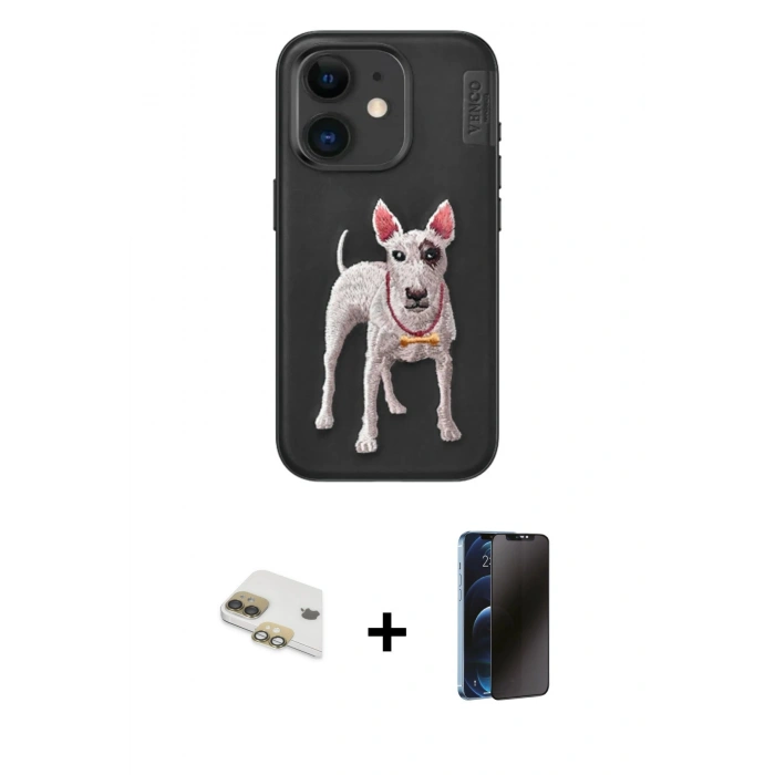 MARSİLYAN™- iPhone 11 Kılıf Nova Form Koleksiyonu - Siyah 3D Antistatik Hayalet Cam Ekran Koruyucu + Pers Alüminyum Kamera Lens - GD