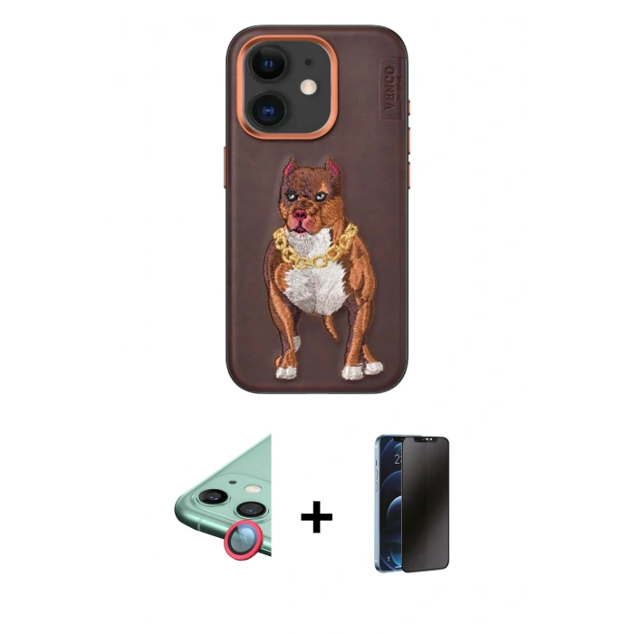 MARSİLYAN™- iPhone 11 Kılıf Nova Form Koleksiyonu - Siyah 3D Antistatik Hayalet Cam Ekran Koruyucu + Kırmızı Raze Metal Kamera Lens