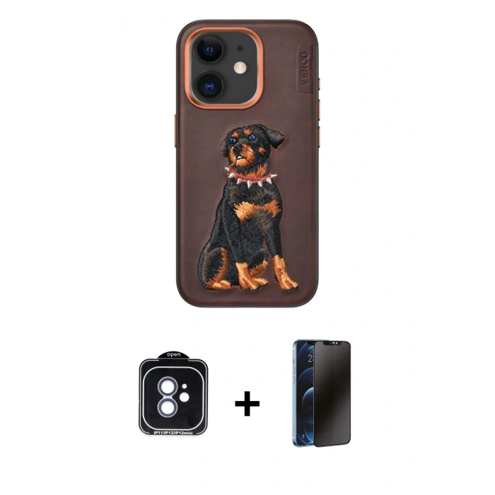 MARSİLYAN™- iPhone 11 Kılıf Nova Form Koleksiyonu - Siyah 3D Antistatik Hayalet Cam Ekran Koruyucu + PVD Metal Kamera Lens - MI