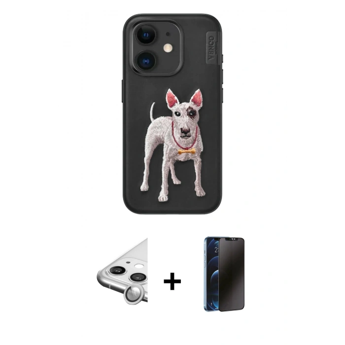 MARSİLYAN™- iPhone 11 Kılıf Nova Form Koleksiyonu - Siyah 3D Antistatik Hayalet Cam Ekran Koruyucu + Raze Metal Kamera Lens - GS