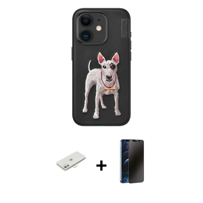 MARSİLYAN™- iPhone 11 Kılıf Nova Form Koleksiyonu - Siyah 3D Antistatik Hayalet Cam Ekran Koruyucu + Renkli Kamera Lens Koruma Cam - SI
