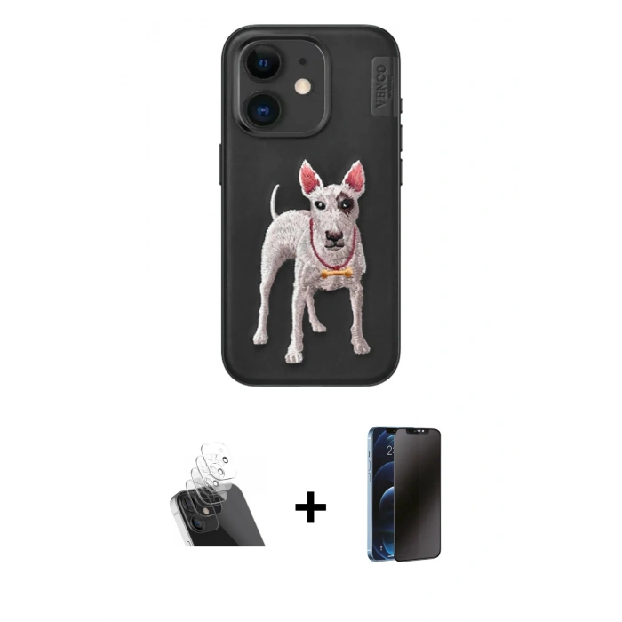MARSİLYAN™- iPhone 11 Kılıf Nova Form Koleksiyonu - Siyah 3D Antistatik Hayalet Cam Ekran Koruyucu + Şeffaf Kamera Lens Koruma Cam