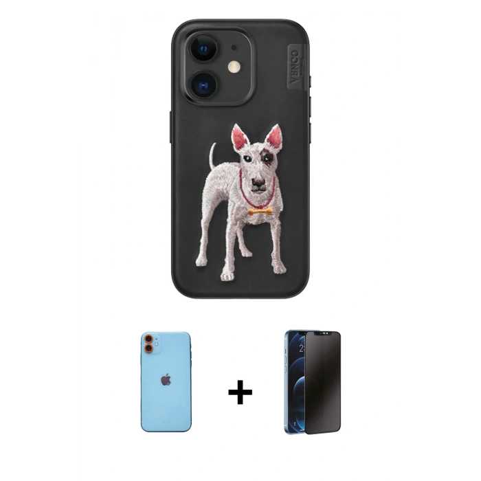 MARSİLYAN™- iPhone 11 Kılıf Nova Form Koleksiyonu - Siyah 3D Antistatik Hayalet Cam Ekran Koruyucu + Neon Fosforlu Kamera Lens - TU