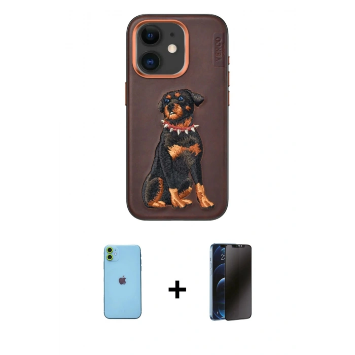 MARSİLYAN™- iPhone 11 Kılıf Nova Form Koleksiyonu - Siyah 3D Antistatik Hayalet Cam Ekran Koruyucu + Neon Fosforlu Kamera Lens - YL