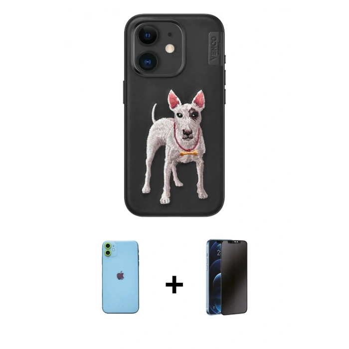 MARSİLYAN™- iPhone 11 Kılıf Nova Form Koleksiyonu - Siyah 3D Antistatik Hayalet Cam Ekran Koruyucu + Neon Fosforlu Kamera Lens - YL