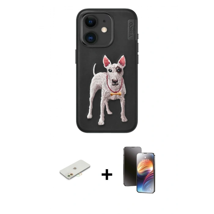 MARSİLYAN™- iPhone 11 Kılıf Nova Form Koleksiyonu - Siyah 3D Antistatik Mat Seramik Nano Ekran Koruyucu + Renkli Kamera Lens Koruma Cam - TU
