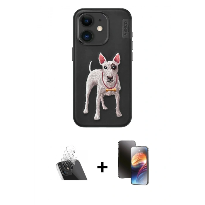 MARSİLYAN™- iPhone 11 Kılıf Nova Form Koleksiyonu - Siyah 3D Antistatik Mat Seramik Nano Ekran Koruyucu + Şeffaf Kamera Lens Koruma Cam