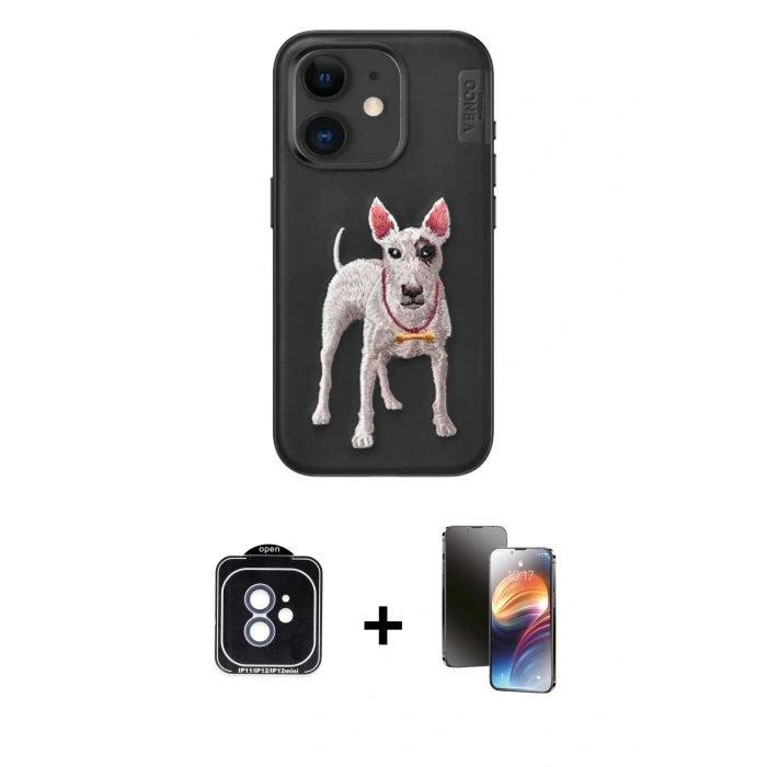 MARSİLYAN™- iPhone 11 Kılıf Nova Form Koleksiyonu - Siyah 3D Antistatik Mat Seramik Nano Ekran Koruyucu + PVD Metal Kamera Lens - MI