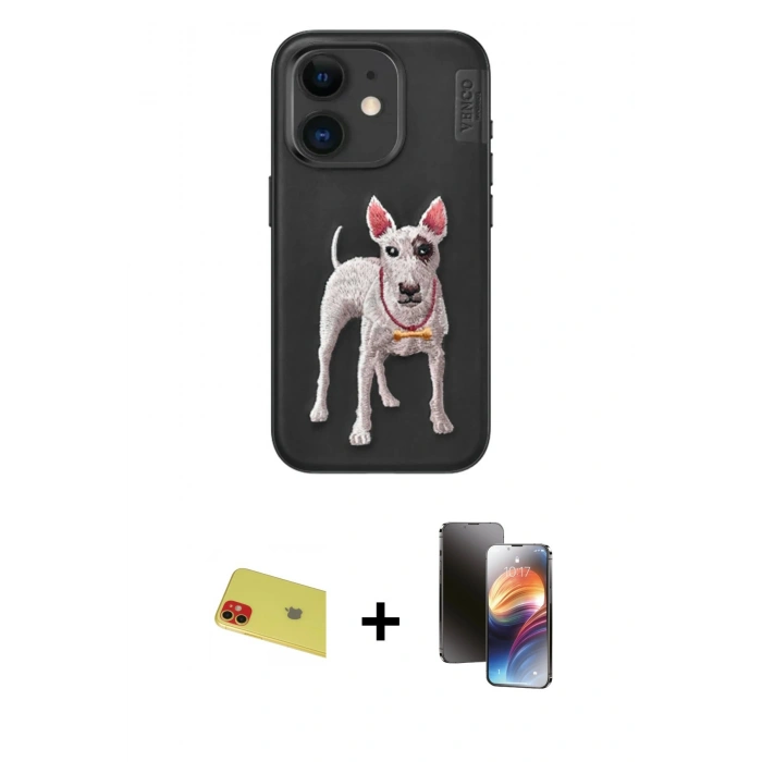 MARSİLYAN™- iPhone 11 Kılıf Nova Form Koleksiyonu - Siyah 3D Antistatik Mat Seramik Nano Ekran Koruyucu + Rainbow Kamera Lens Koruma Cam - KI