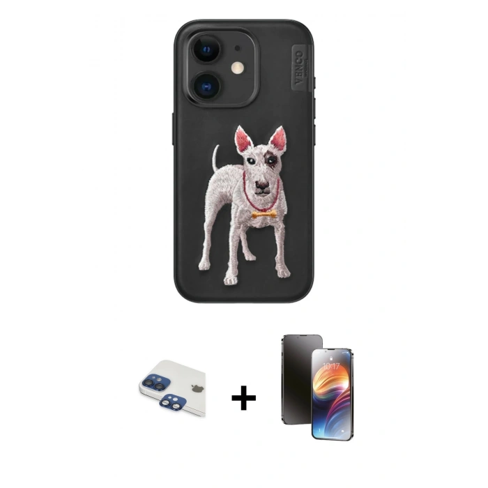 MARSİLYAN™- iPhone 11 Kılıf Nova Form Koleksiyonu - Siyah 3D Antistatik Mat Seramik Nano Ekran Koruyucu + Pers Alüminyum Kamera Lens - LT