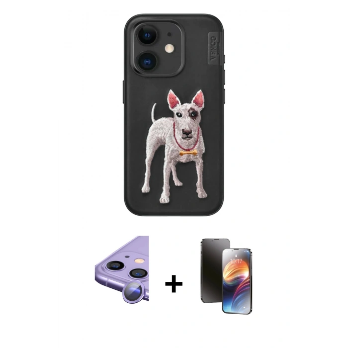 MARSİLYAN™- iPhone 11 Kılıf Nova Form Koleksiyonu - Siyah 3D Antistatik Mat Seramik Nano Ekran Koruyucu + Raze Metal Kamera Lens - MR