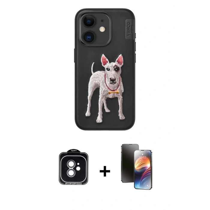 MARSİLYAN™- iPhone 11 Kılıf Nova Form Koleksiyonu - Siyah 3D Antistatik Mat Seramik Nano Ekran Koruyucu + Yeşil PVD Metal Kamera Lens