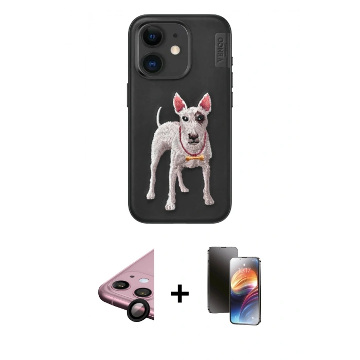 MARSİLYAN™- iPhone 11 Kılıf Nova Form Koleksiyonu - Siyah 3D Antistatik Mat Seramik Nano Ekran Koruyucu + Raze Metal Kamera Lens - SH