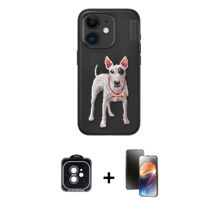 MARSİLYAN™- iPhone 11 Kılıf Nova Form Koleksiyonu - Siyah 3D Antistatik Mat Seramik Nano Ekran Koruyucu + PVD Metal Kamera Lens - SH