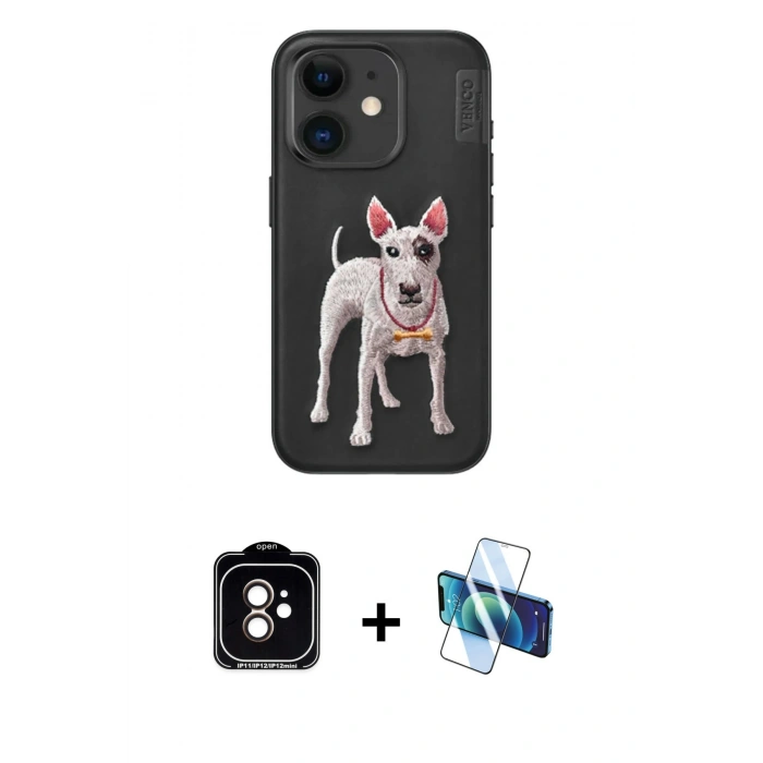 MARSİLYAN™- iPhone 11 Kılıf Nova Form Koleksiyonu - Siyah 3D Antistatik Seramik Nano Ekran Koruyucu + PVD Metal Kamera Lens - TU