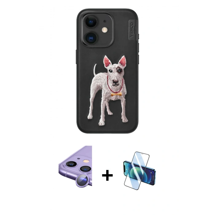MARSİLYAN™- iPhone 11 Kılıf Nova Form Koleksiyonu - Siyah 3D Antistatik Seramik Nano Ekran Koruyucu + Raze Metal Kamera Lens - MR