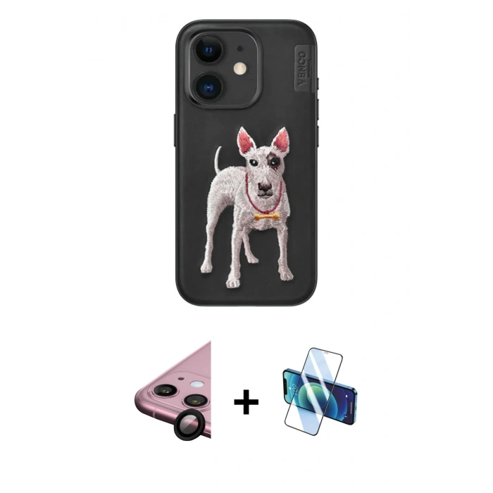 MARSİLYAN™- iPhone 11 Kılıf Nova Form Koleksiyonu - Siyah 3D Antistatik Seramik Nano Ekran Koruyucu + Raze Metal Kamera Lens - SH