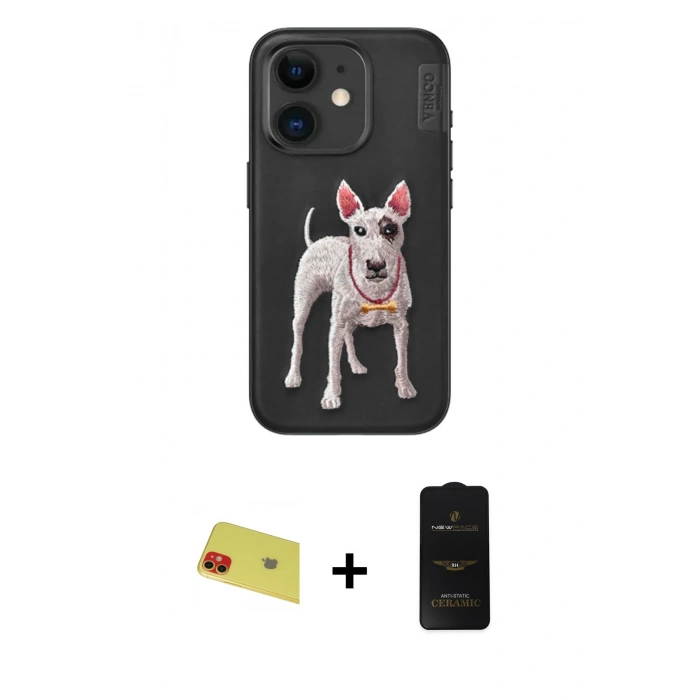 MARSİLYAN™- iPhone 11 Kılıf Nova Form Koleksiyonu - Siyah 6D Antistatik Mat Seramik Hayalet Nano Ekran Koruyucu + Rainbow Kamera Lens Koruma Cam - KI
