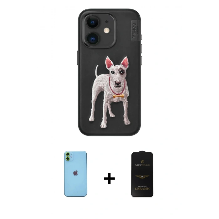 MARSİLYAN™- iPhone 11 Kılıf Nova Form Koleksiyonu - Siyah 6D Antistatik Mat Seramik Hayalet Nano Ekran Koruyucu + Yeşil Neon Fosforlu Kamera Lens