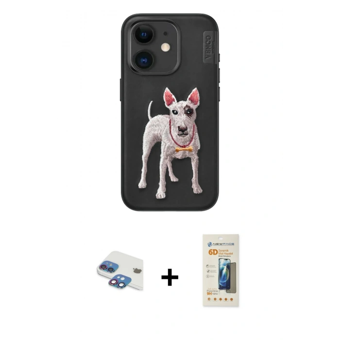 MARSİLYAN™- iPhone 11 Kılıf Nova Form Koleksiyonu - Siyah 6D Mat Seramik Hayalet Nano Ekran Koruyucu + Pers Alüminyum Kamera Lens - GI